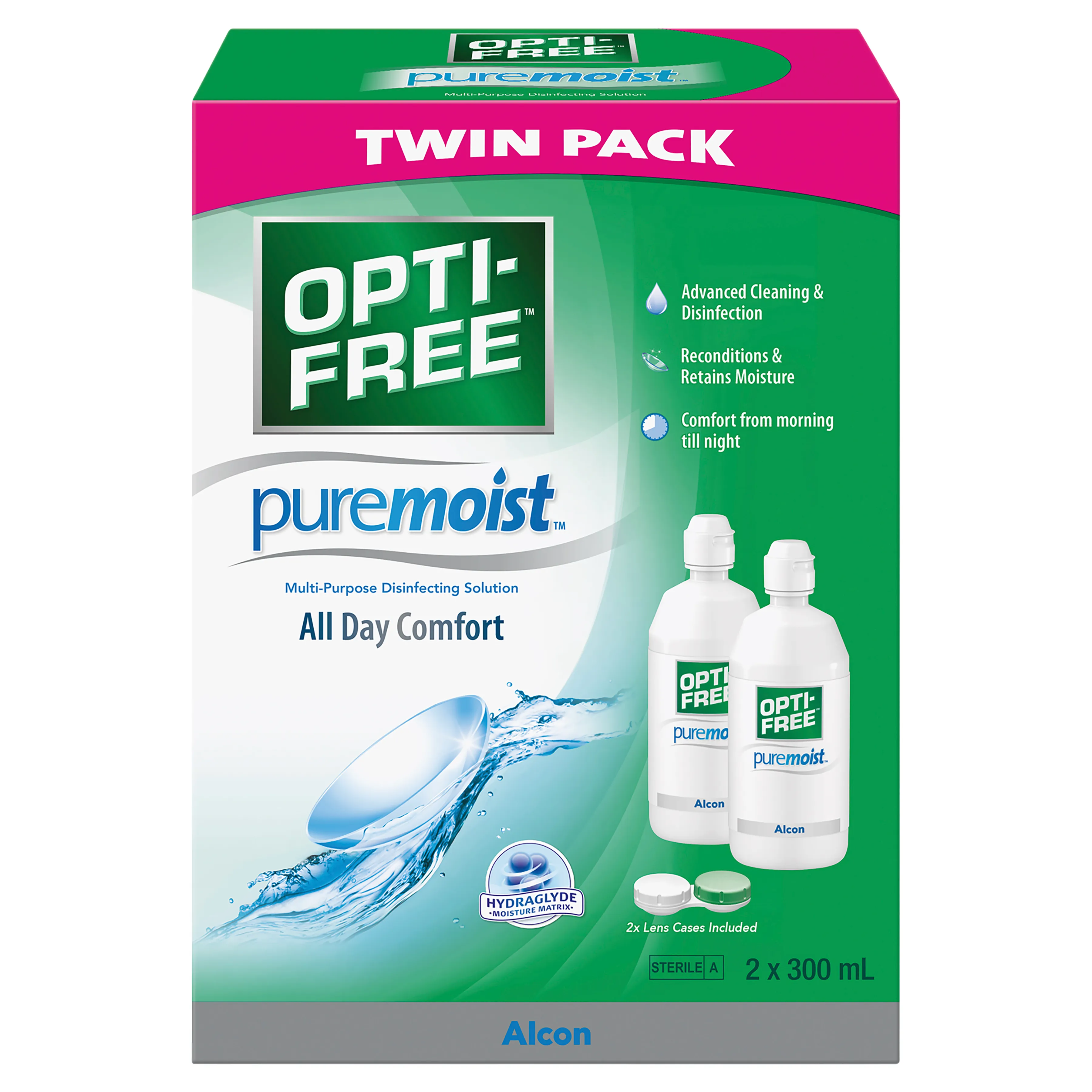 OPTIFREE Pure Moist Multi-Purpose Disinfecting Solution Twin Pack 2x300mL Optifreepuremoist