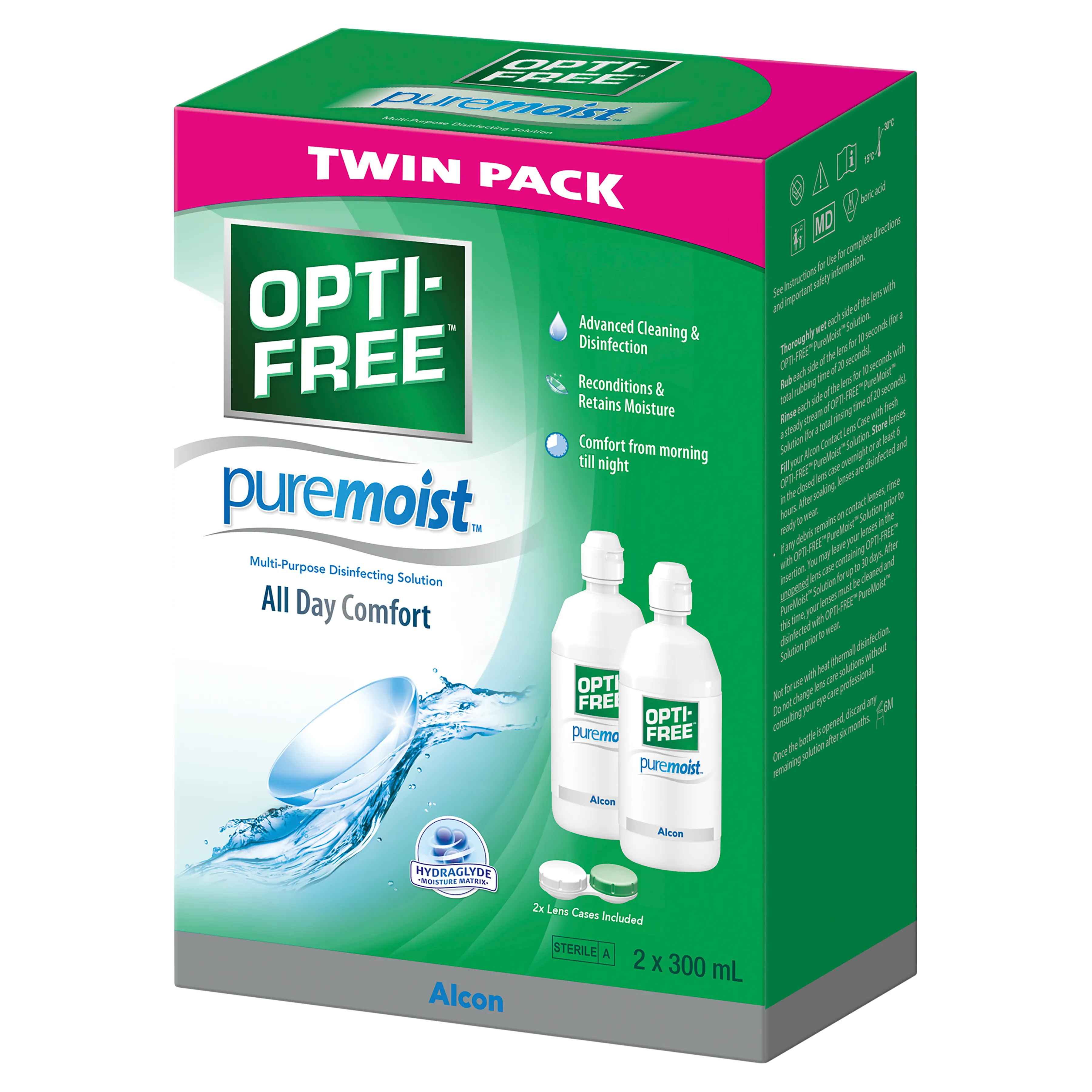 OPTIFREE Pure Moist Multi-Purpose Disinfecting Solution Twin Pack 2x300mL Optifreepuremoist
